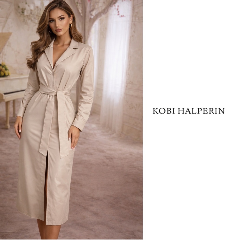 NEW Kobi Halperin Dixy Faux Leather Tan Dress